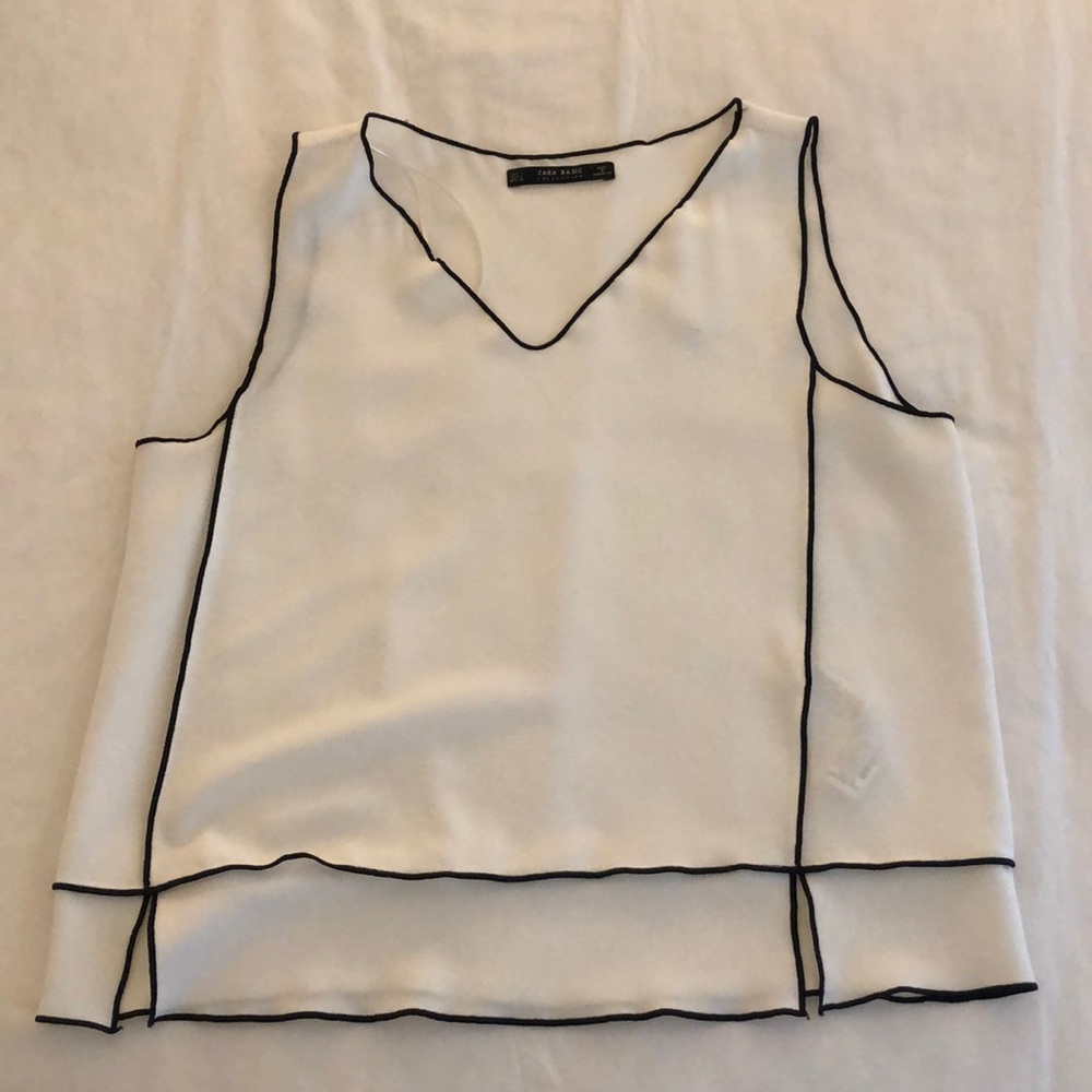 Zara Asymmetrical Black and White Blouse